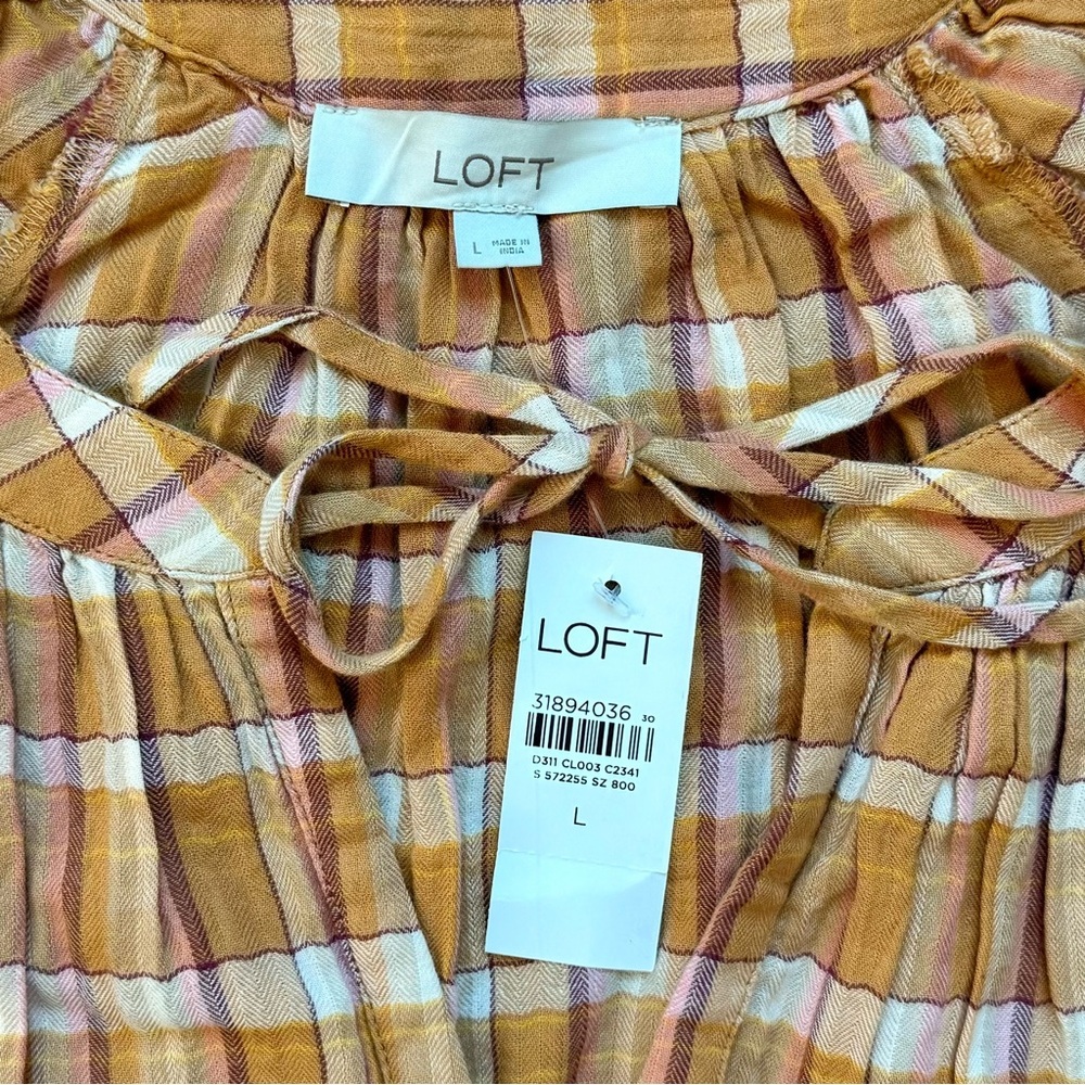 NWT LOFT Sunset-Colored Plaid Shirt Size L - Picture 5 of 6
